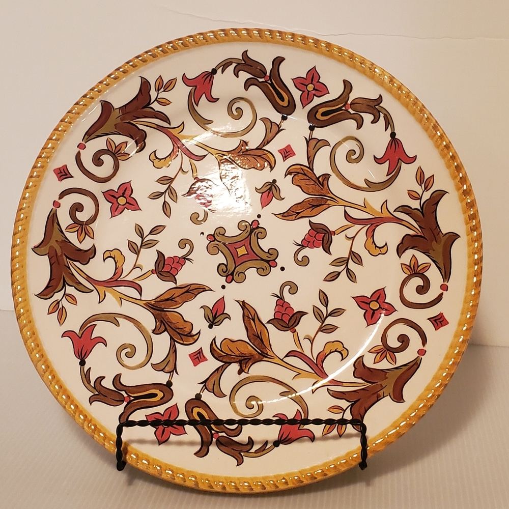 Pier 1 Imports ORALIA Dinner plate 11 5/8" Earthenware Floral Rope Edge Yellow